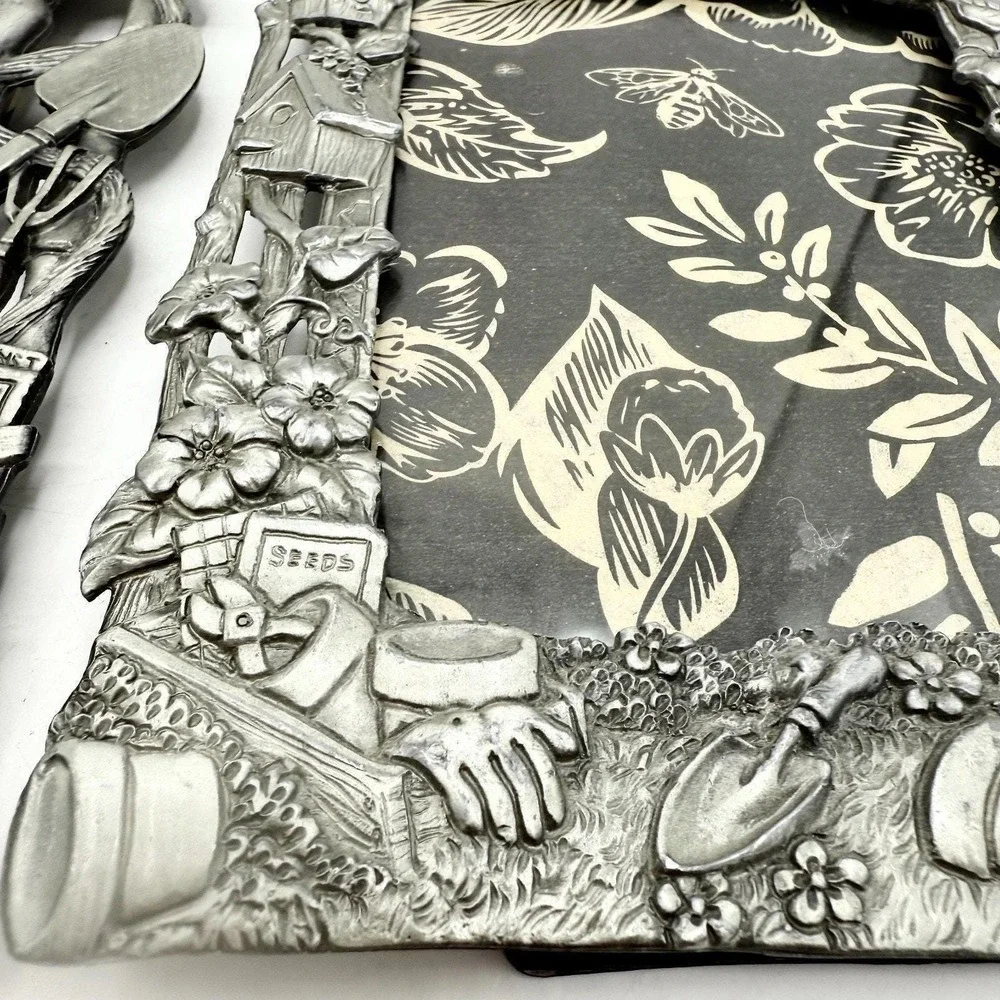 Vintage Cottage Garden Picture Frame Set Pewter Toned Raised Detail 5x7 & 3.5x5